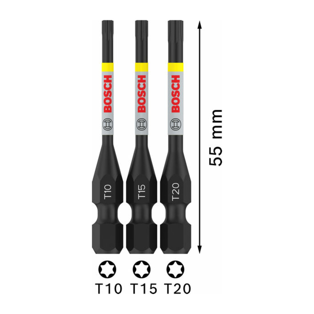 Bosch PRO Set de 3 embouts TX Impact, T10, T15, T20, 55 mm