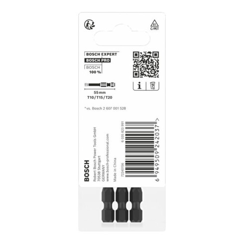 Bosch PRO Set de 3 embouts TX Impact, T10, T15, T20, 55 mm
