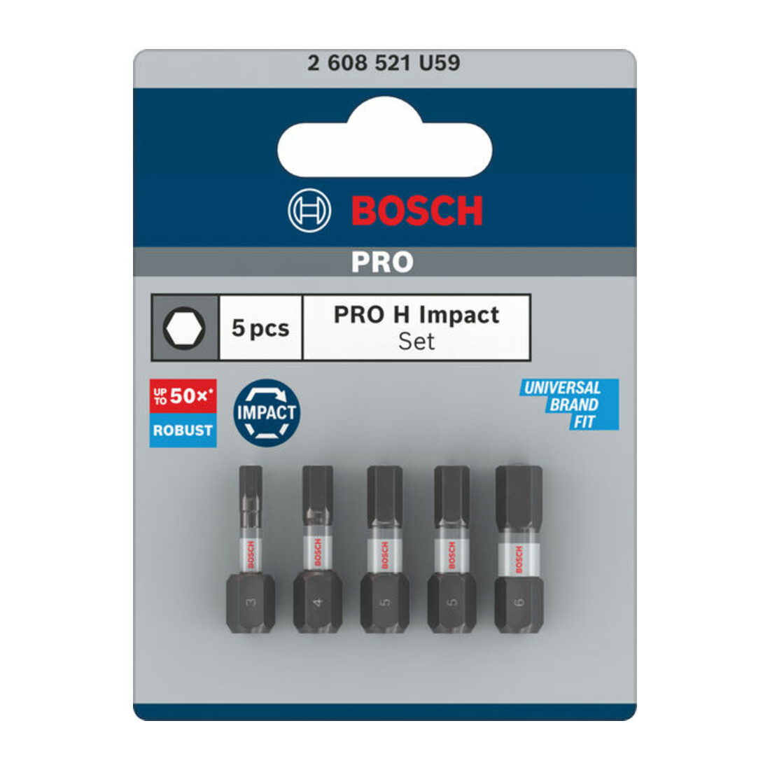 Bosch PRO Set de 5 embouts Impact H3, H4, 2 x H5, H6, 25 mm