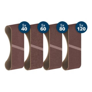 Bosch PRO Set de bandes abrasives X440, 100×610 mm, K40/60/80/120, 20 pcs, Starter Pack