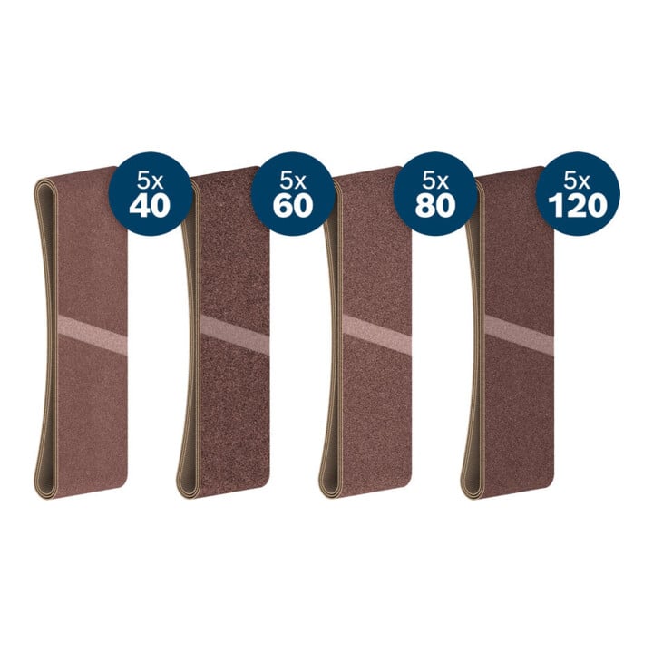 Bosch PRO Set de bandes abrasives X440, 75×533 mm, K40/60/80/120, 20 pcs, Starter Pack