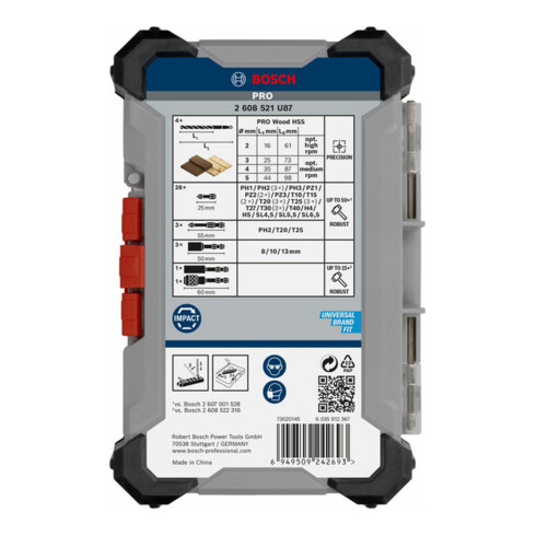 Bosch PRO Set de embouts de vissage et forets bois, 40 pcs