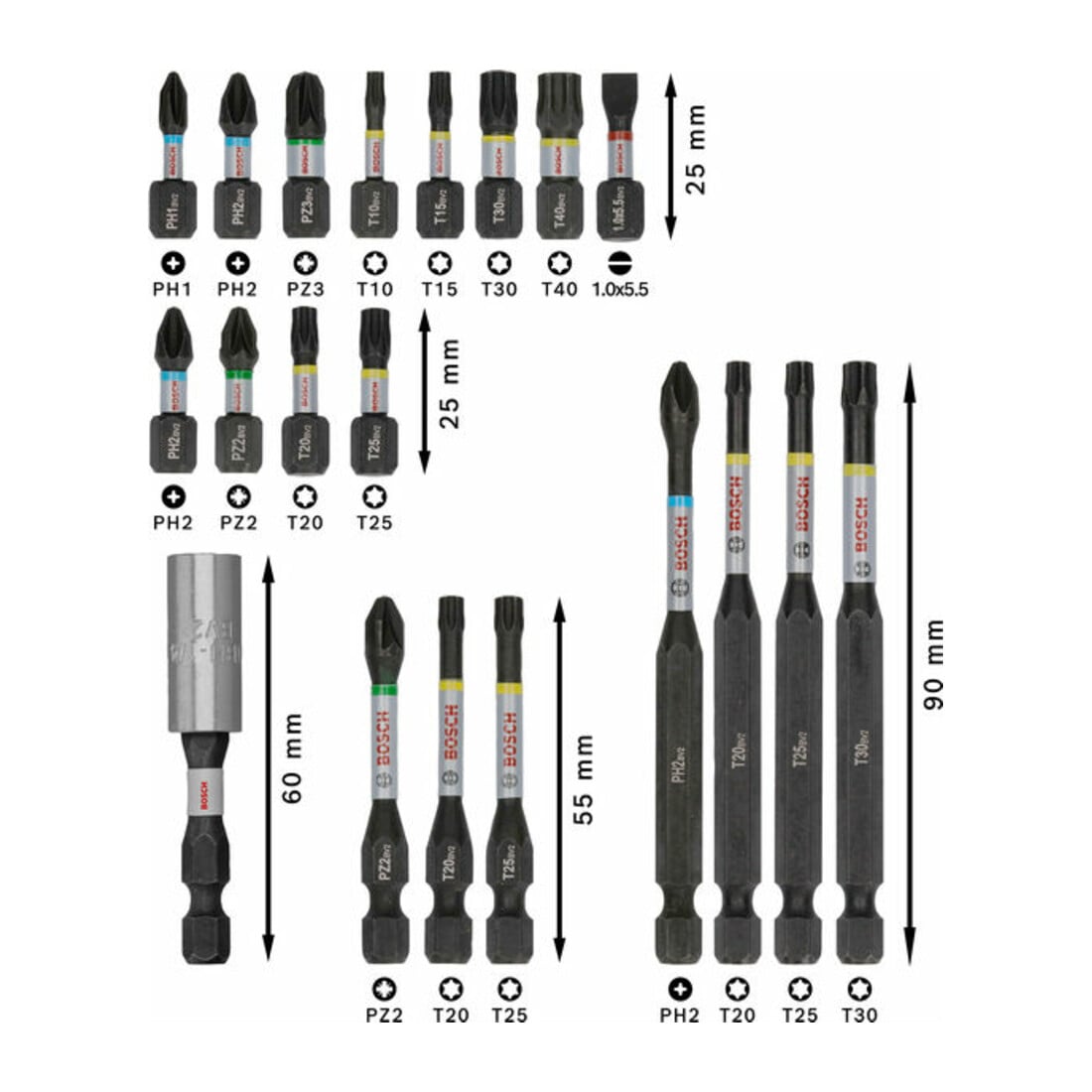 Bosch PRO Set de embouts de vissage Impact, 20 pièces