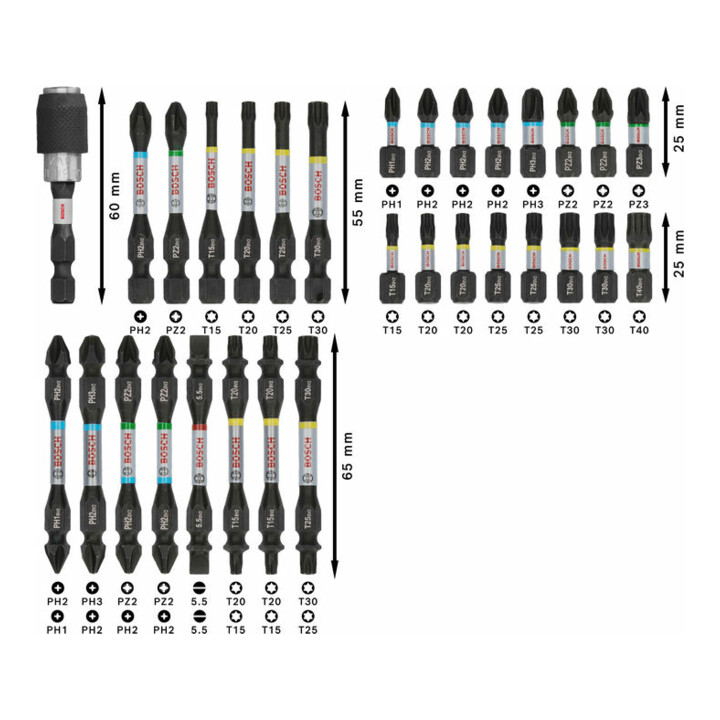 Bosch PRO Set de embouts Impact, présentoir, 6 x 31 pcs