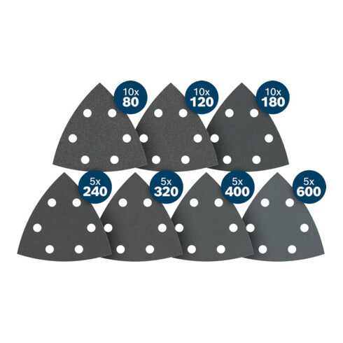 Bosch PRO Set de feuilles abrasives F355, K80/120/180/240/320/400/600, 93 mm, 50 pcs Starter Pack