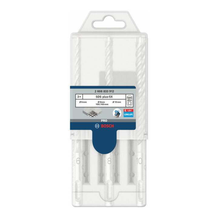 Bosch PRO Set de forets à percussion SDS plus-5X, 6/8/10 mm, 3 pcs