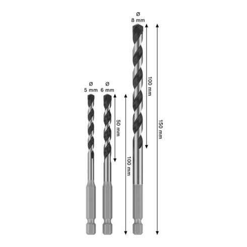 Bosch PRO Set de forets HEX-5, 5x100, 6x100, 8x150 mm, 3 pièces