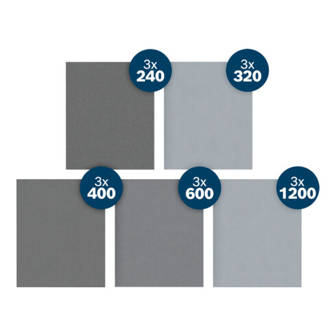 Bosch PRO Set de rouleaux abrasifs C355, K240/320/400/600/1200, 230x280mm, 15 pcs