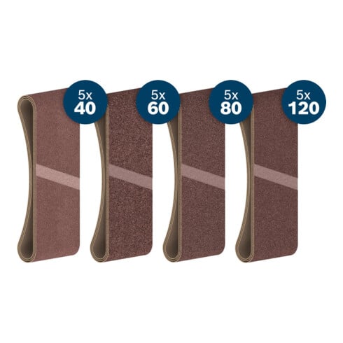 Bosch PRO Set di nastri abrasivi X440, 75x457mm, K40/60/80/120, 20 pz., Starter Pack