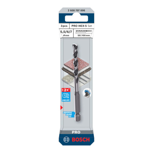Bosch PRO Set di punte HEX-5, 5,5x100, 6x100, 7x100 mm, 3 pezzi
