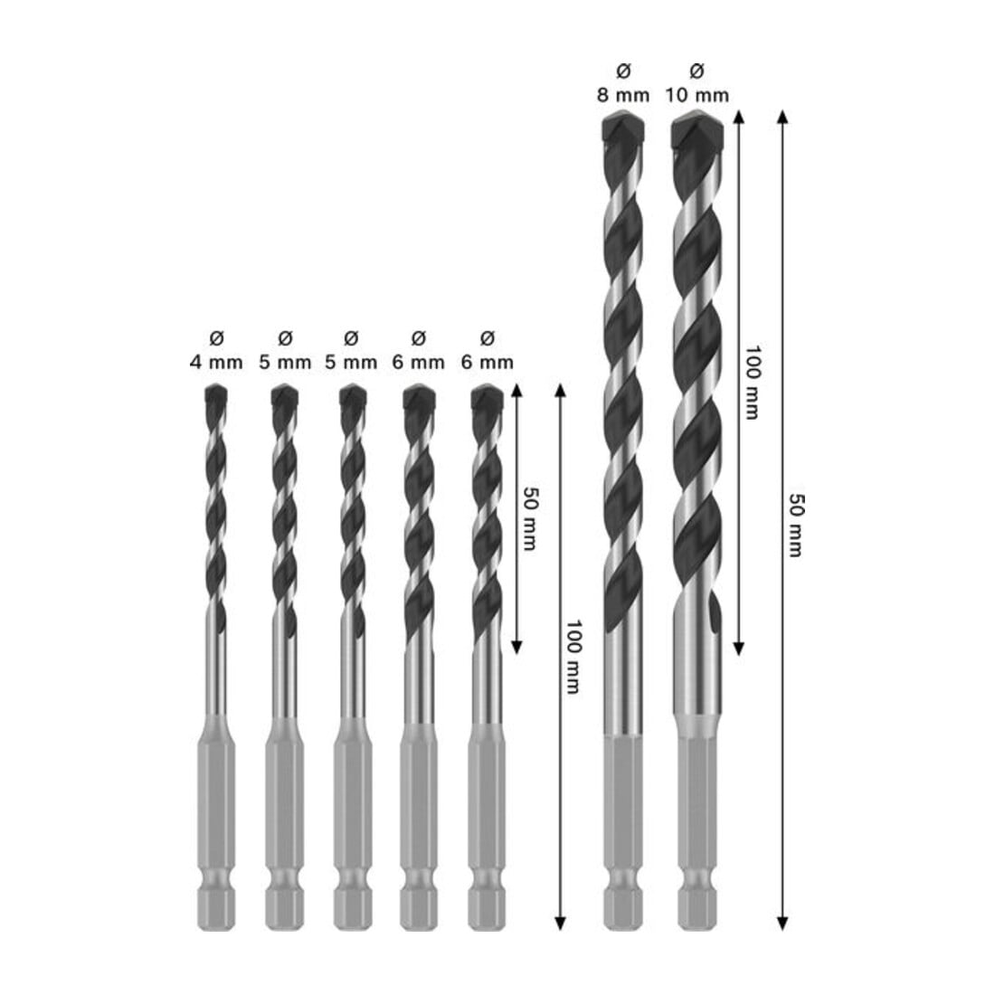 Bosch PRO Set punte HEX-5, 4x100, 5x100, 5x100, 6x100, 6x100, 8x150, 10x150 mm, 7 pezzi