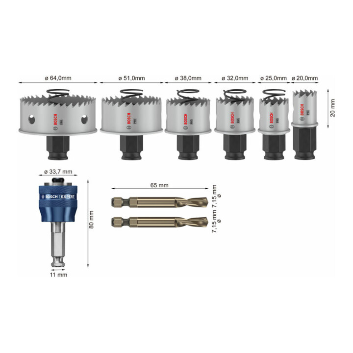 Bosch PRO Sheet Metal PC Plus Lochsäge-Set, 20, 25, 64 mm, 8-tlg.