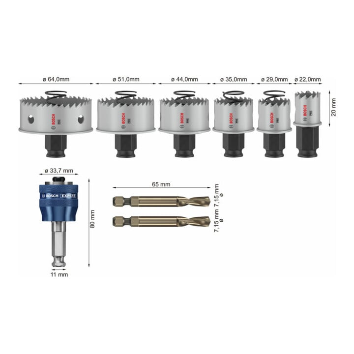 Bosch PRO Sheet Metal PC Plus Lochsäge-Set, 20, 29, 64 mm, 8-tlg.