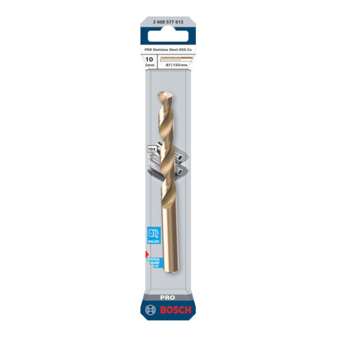 Bosch PRO Spiraalboor HSS-Co roestvrij staal, 10 x 87 x 133 mm