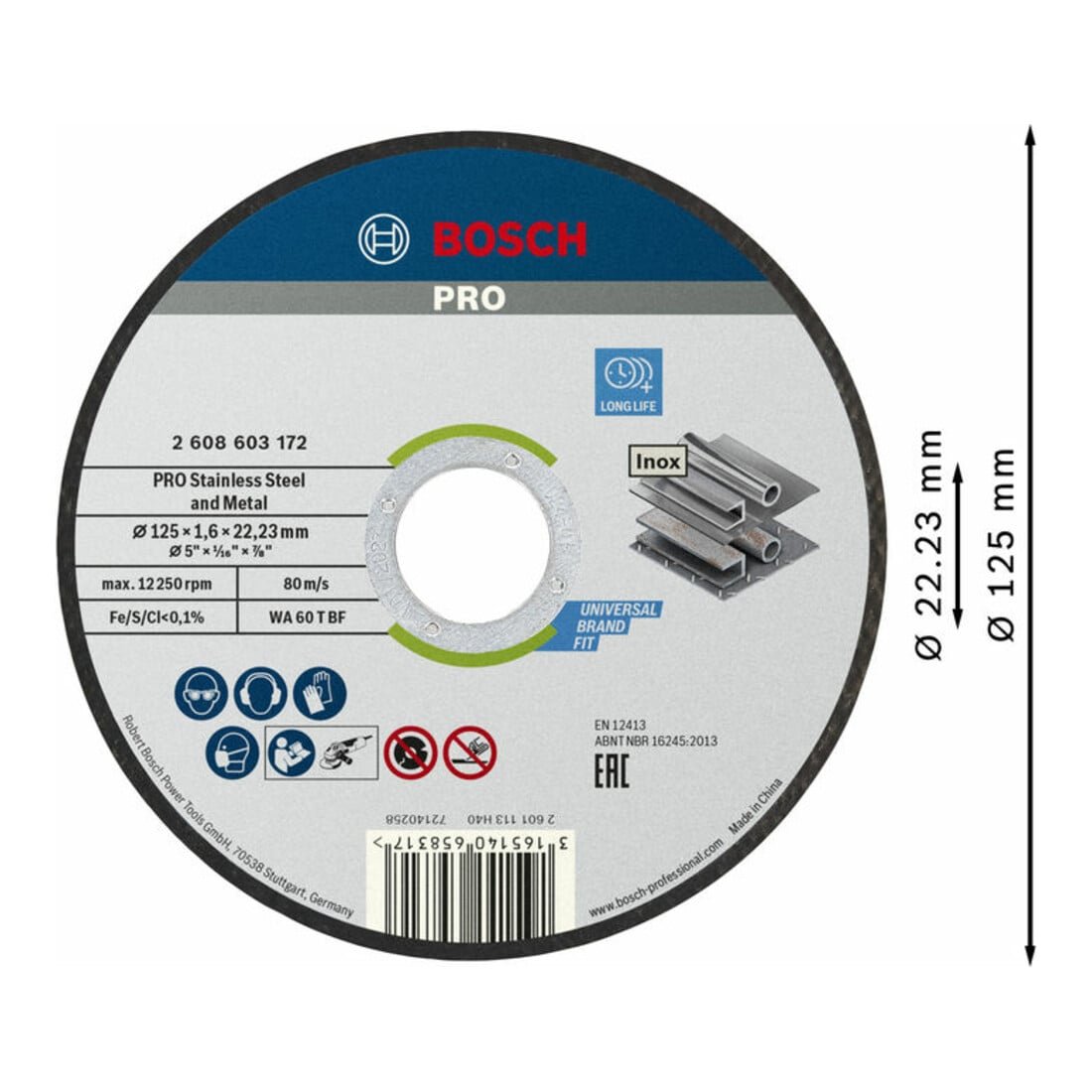 Bosch PRO Stainless Steel and Metal Trennscheibe, 125x 1,6x 22,23 mm, gerade, 100 Stk.
