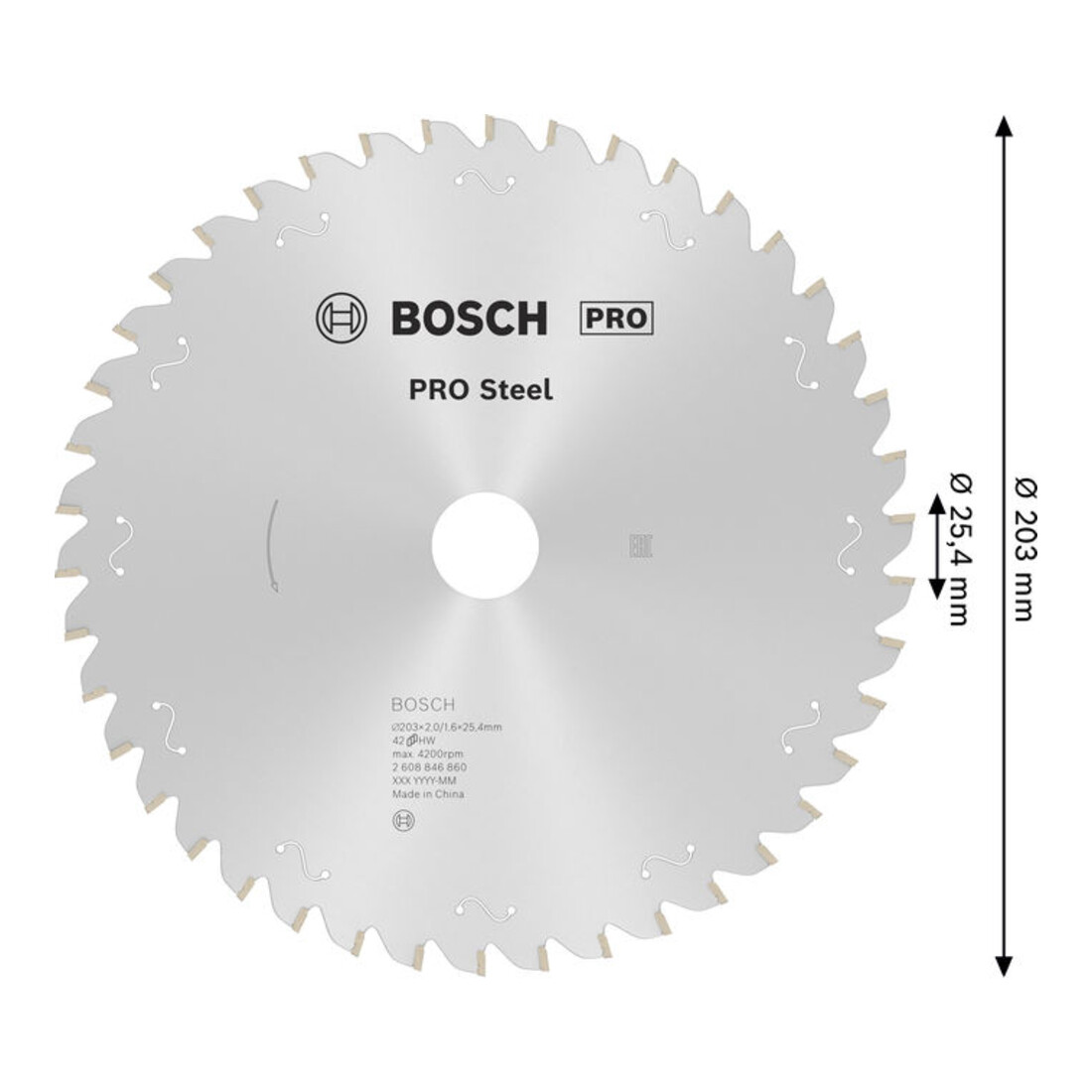 Bosch PRO Stalen snoer cirkelzaagblad, 203 x 2 x 25,4 mm