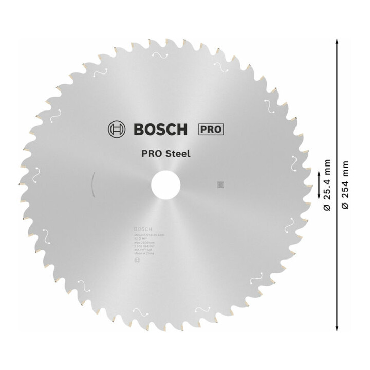 Bosch PRO Steel Sägeblatt Kreissägeblatt für Kreissägen, 254 x 2,2 x 25,4 mm, T52