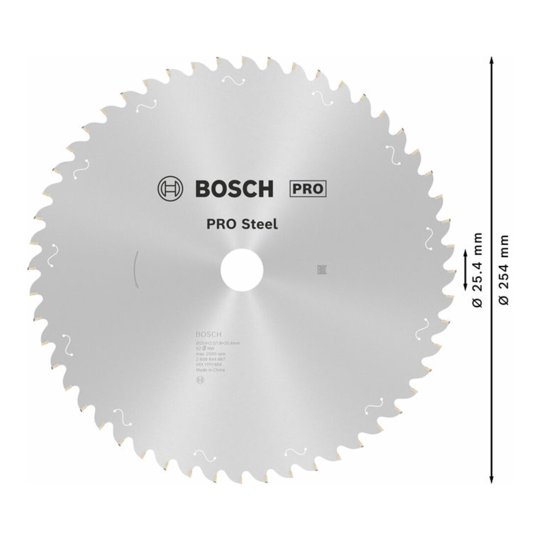 Bosch PRO Steel Sägeblatt Kreissägeblatt für Kreissägen, 254 x 2,2 x 25,4 mm, T52