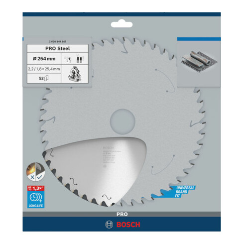 Bosch PRO Steel Sägeblatt Kreissägeblatt für Kreissägen, 254 x 2,2 x 25,4 mm, T52