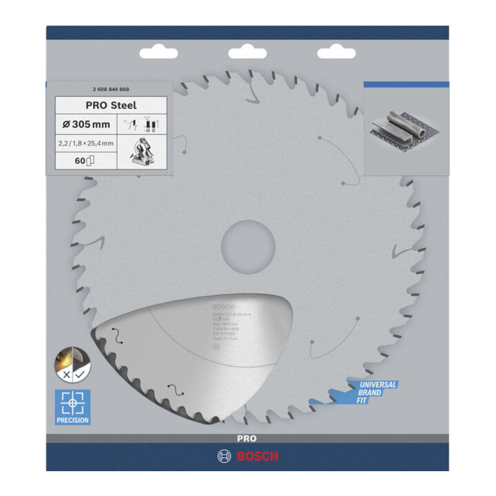 Bosch PRO Steel Sägeblatt Kreissägeblatt für Kreissägen, 305 x 2,2 x 25,4 mm, T60