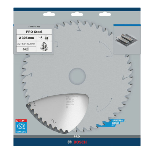 Bosch PRO Steel Sägeblatt Kreissägeblatt für Kreissägen, 305 x 2,2 x 25,4 mm, T60