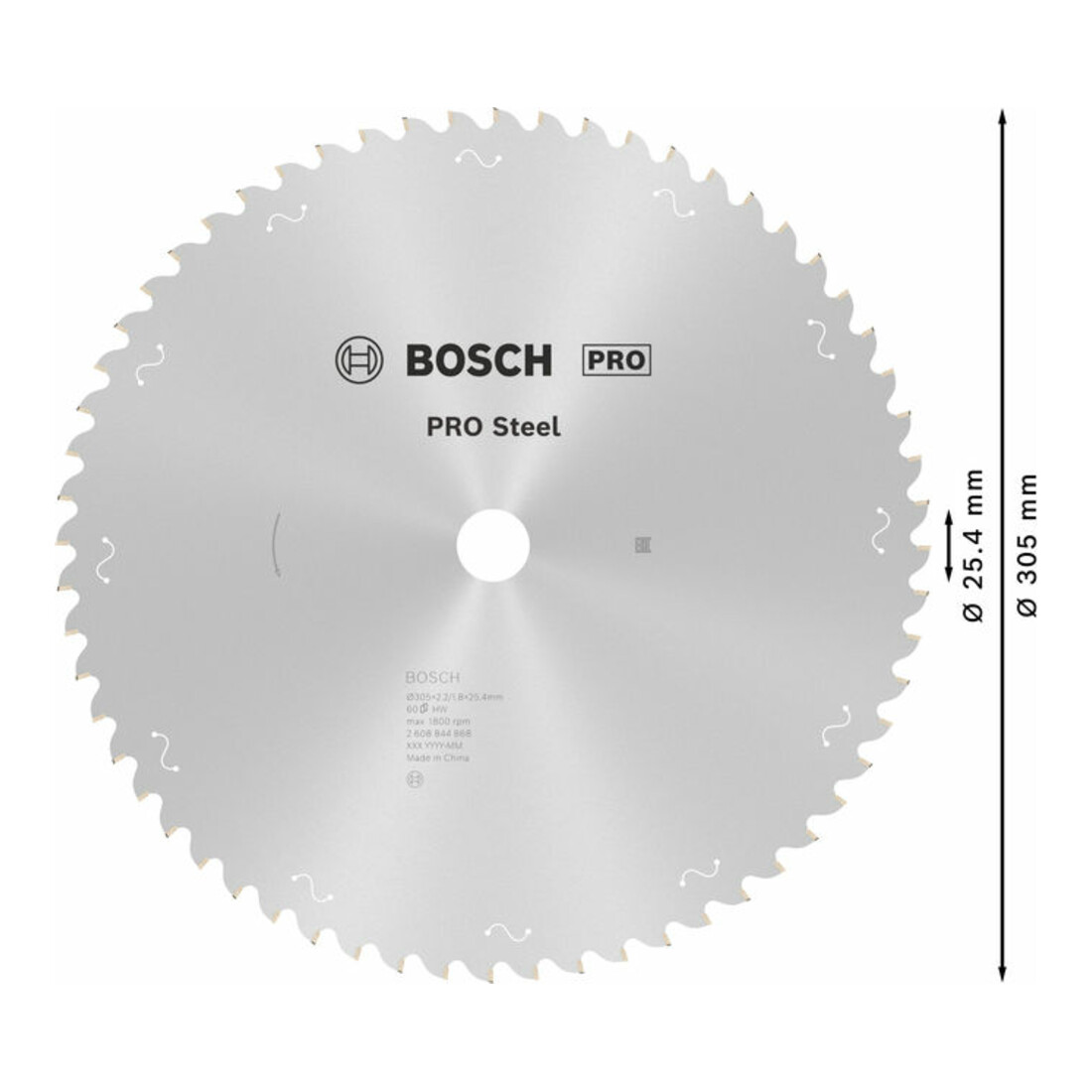 Bosch PRO Steel Sägeblatt Kreissägeblatt für Kreissägen, 305 x 2,2 x 25,4 mm, T60