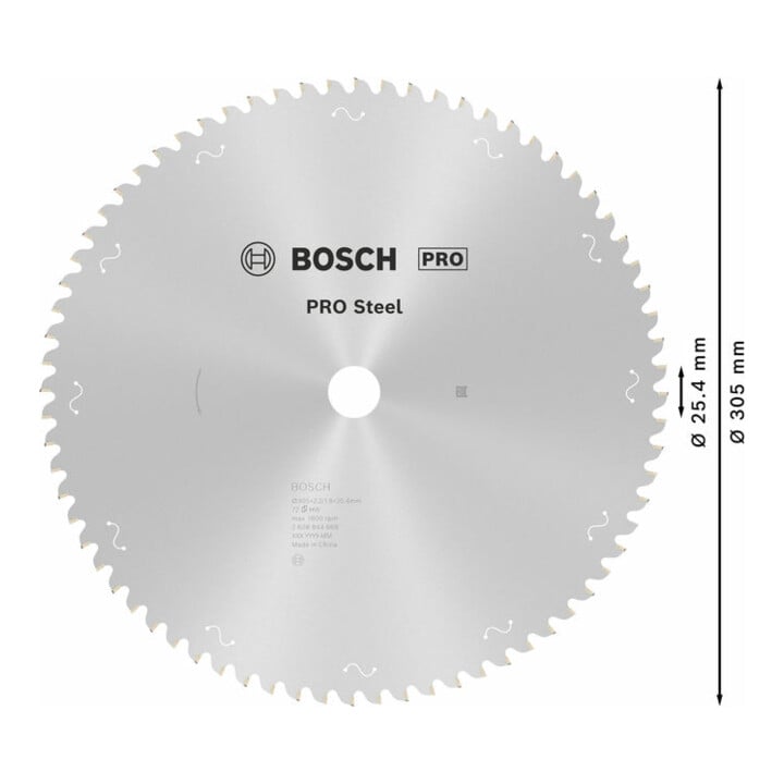 Bosch PRO Steel Sägeblatt Kreissägeblatt für Kreissägen, 305 x 2,2 x 25,4 mm, T72