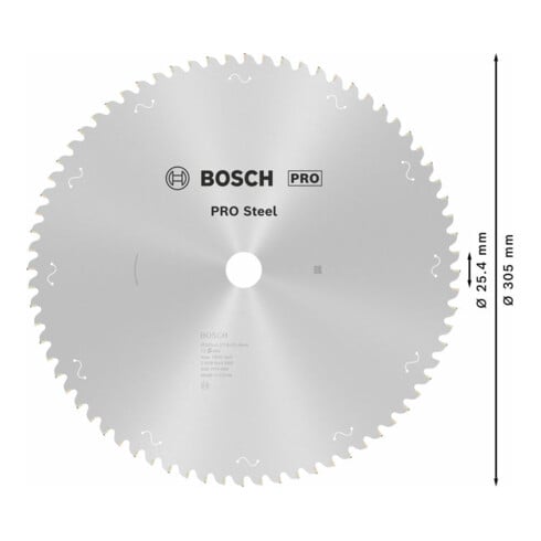Bosch PRO Steel Sägeblatt Kreissägeblatt für Kreissägen, 305 x 2,2 x 25,4 mm, T72