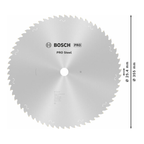 Bosch PRO Steel Sägeblatt Kreissägeblatt für Kreissägen, 355 x 2,2 x 25,4 mm, T66
