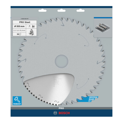 Bosch PRO Steel Sägeblatt Kreissägeblatt für Kreissägen, 355 x 2,2 x 25,4 mm, T90