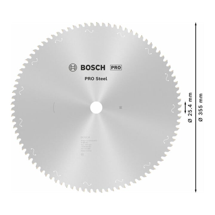 Bosch PRO Steel Sägeblatt Kreissägeblatt für Kreissägen, 355 x 2,2 x 25,4 mm, T90