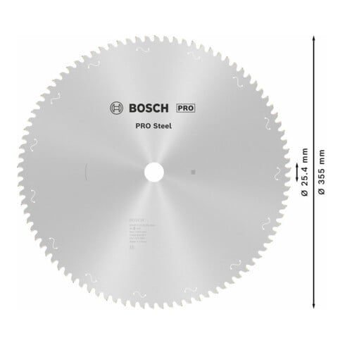 Bosch PRO Steel Sägeblatt Kreissägeblatt für Kreissägen, 355 x 2,2 x 25,4 mm, T90