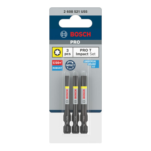 Bosch PRO T Impact Bit Set, T25, T30, T40, 55 mm, 3-tlg