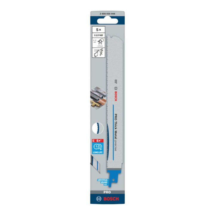 Bosch PRO Thick Metal precise S1137HBF Säbelsägeblatt, 1,1 x 25 x 225 mm, 5-tlg.