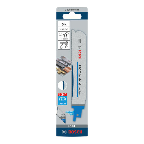 Bosch PRO Thin Metal precise S937EAF Säbelsägeblatt, 1,1 x 25 x 150 mm, 5-tlg.