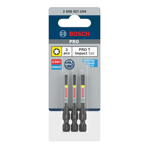 Bosch PRO Torx Impact Bit Set, T10, T15, T20, 55 mm, 3-tlg.