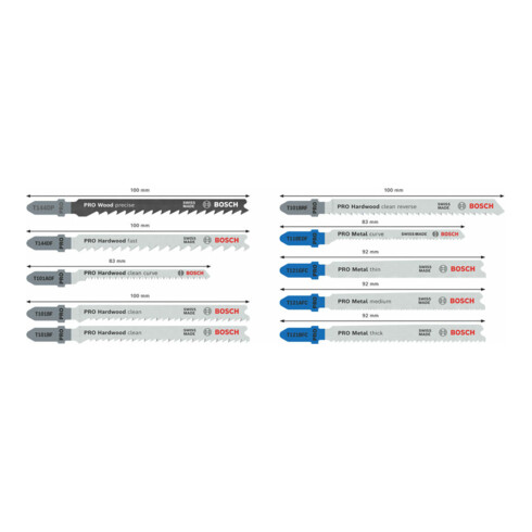 Bosch PRO Wood and Metal Stichsägeblatt Set, T 144 DP, T 121 BFC, 100 mm, 10-tlg.