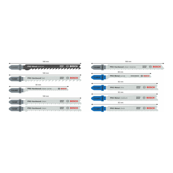 Bosch PRO Wood and Metal Stichsägeblatt Set, T 144 DP, T 121 BFC, 100 mm, 10-tlg.