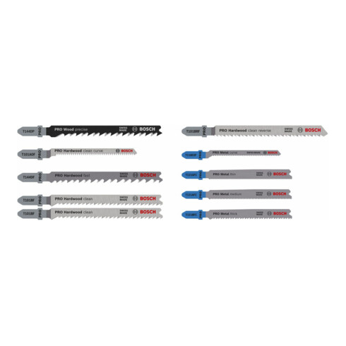 Bosch PRO Wood and Metal Stichsägeblatt Set, T 144 DP, T 121 BFC, 100 mm, 10-tlg.