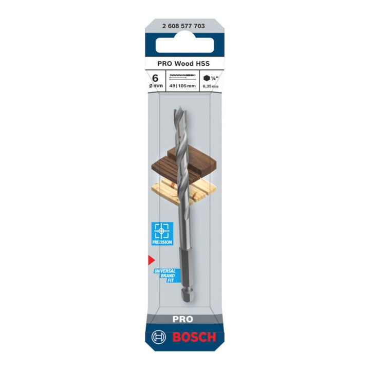 Bosch PRO Wood HSS-Holzspiralbohrer, 6x49x105 mm