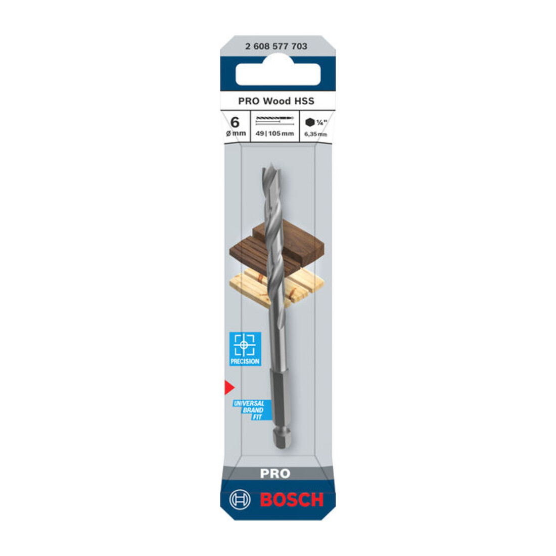 Bosch PRO Wood HSS-Holzspiralbohrer, 6x49x105 mm