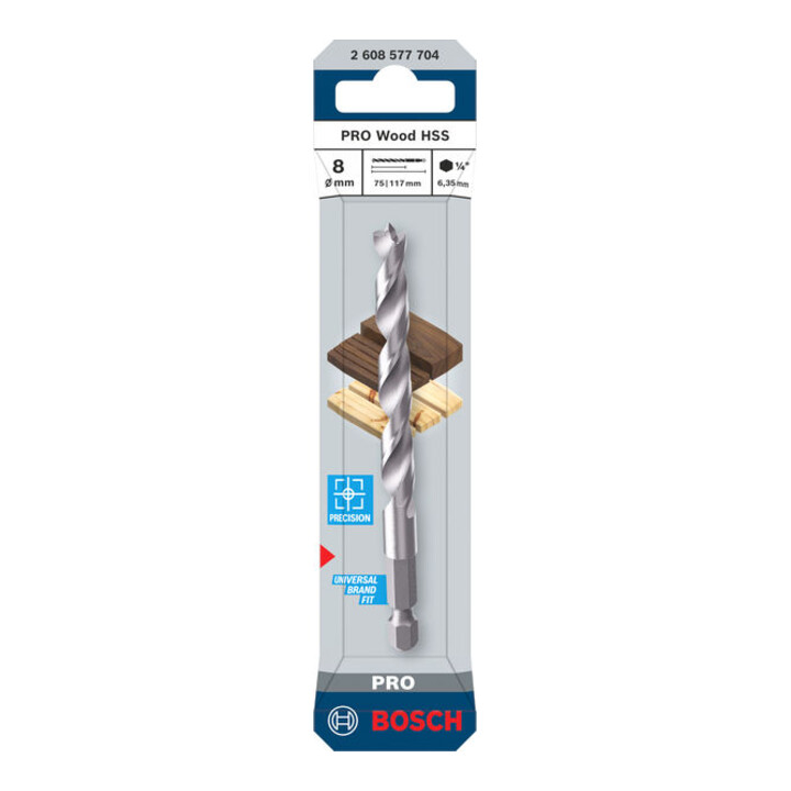 Bosch PRO Wood HSS-houtspiraalboor, 8x75x117 mm