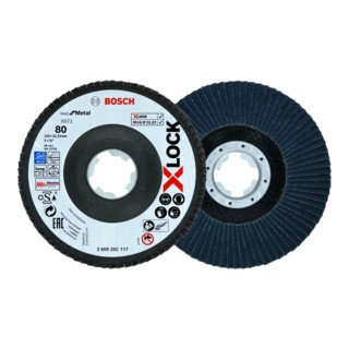 Bosch Professional Fächerschleifscheibe X-LOCK, Durchmesser 125 mm, Körnung K80, Bohrung, abgewinkelt