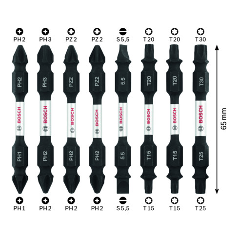 Bosch Professional Impact Control Double Blade schroevendraaier bitset Pick and Click 8 stuks.