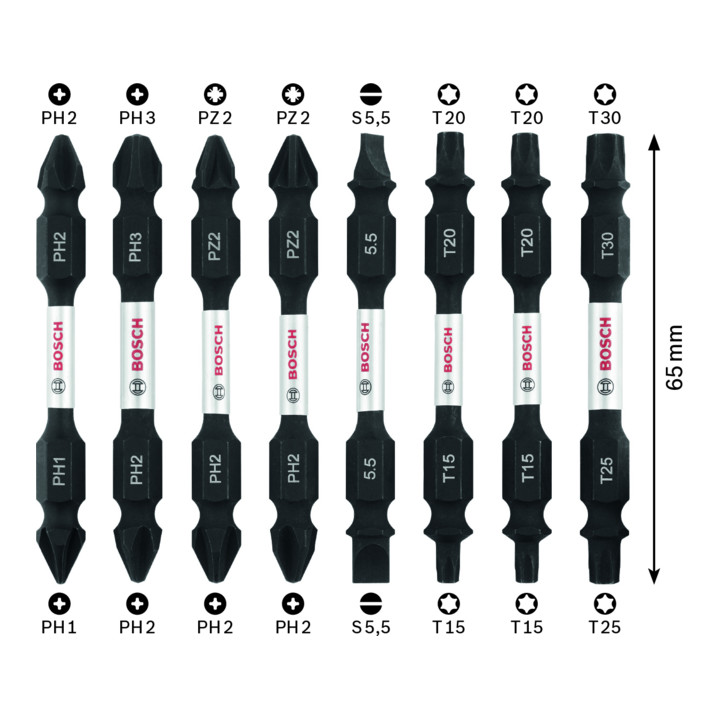 Bosch Professional Impact Control Double Blade schroevendraaier bitset Pick and Click 8 stuks.