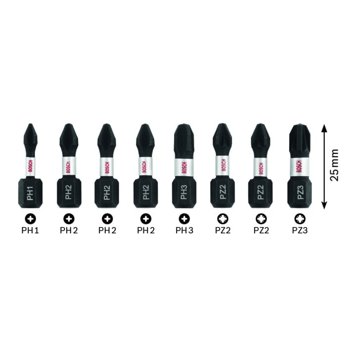 Bosch Professional Impact Control Schrauberbit set Pick and Click Phillips und Pozidriv 25 mm 8 tlg.