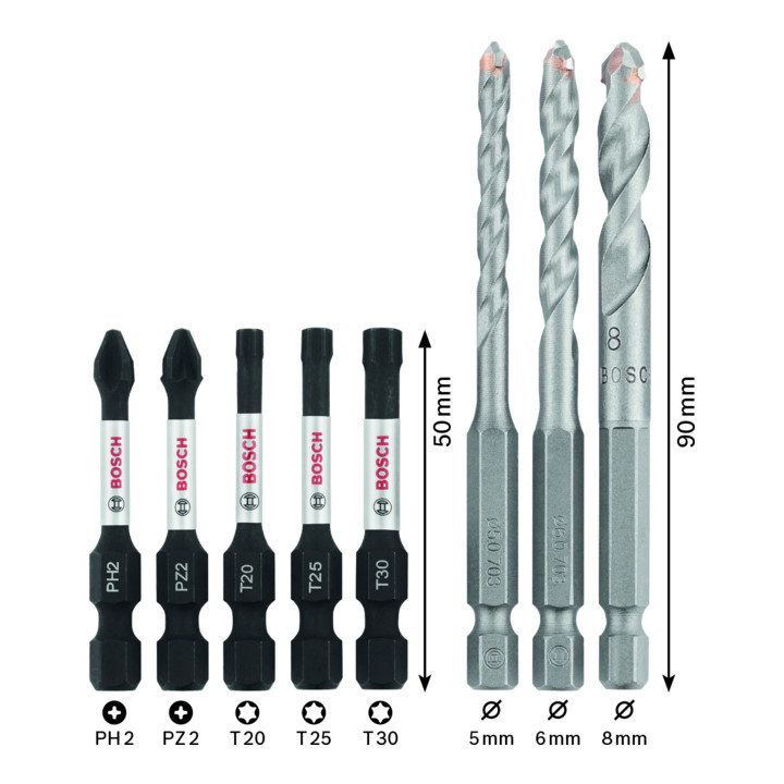 Bosch Professional Impact Control Schrauberbit und Fliesenbohrer set Pick and Click 8 tlg.