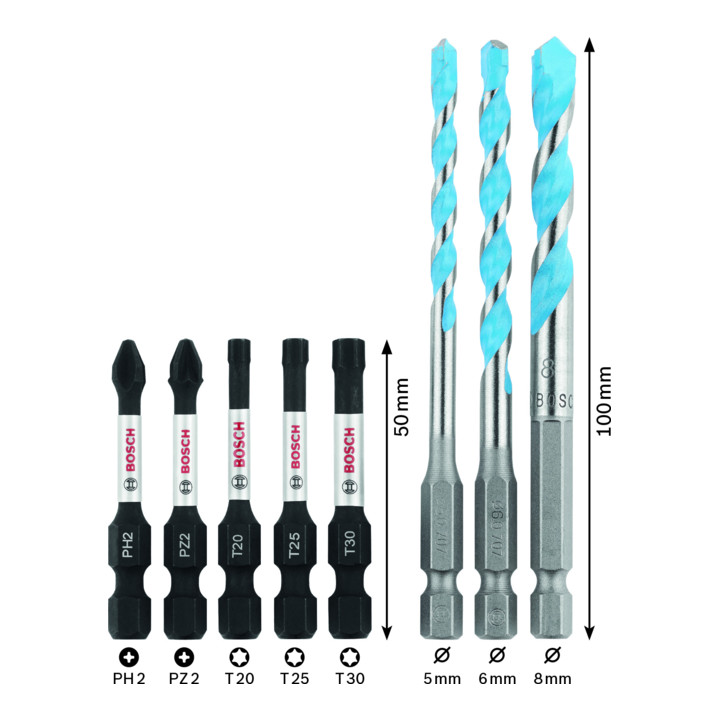 Bosch Professional Impact Control Schrauberbit und Mehrzweckbohrer set Pick and Click 8 tlg.