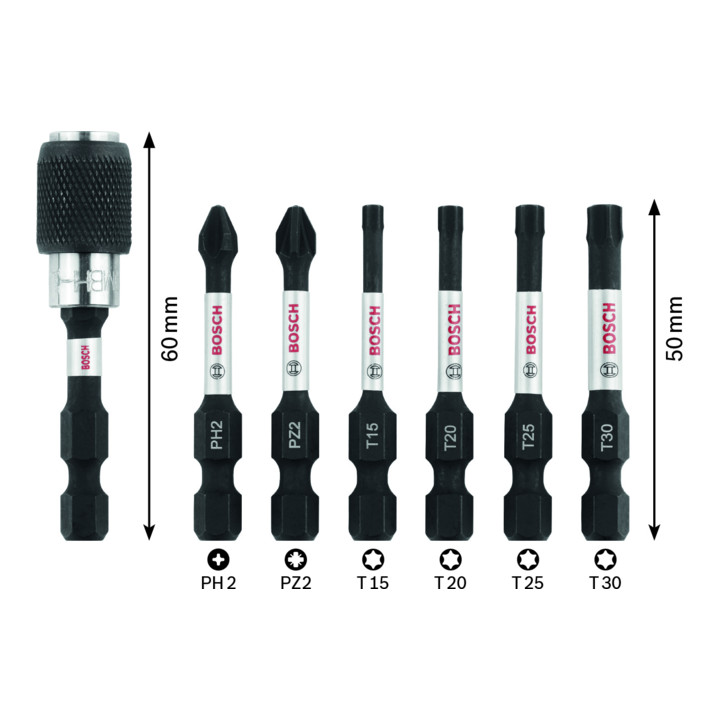 Bosch Professional Impact Control schroevendraaier bitset Pick and Click Phillips en Torx 50 mm 7 st.