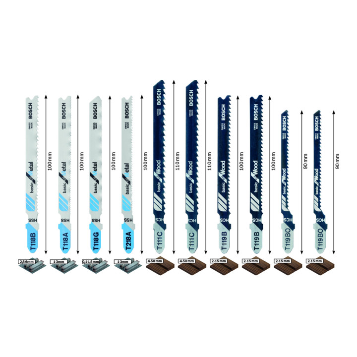 Bosch Professional Stichsägeblätter Wood and Metal Basic set für Holz und Metall 10 tlg